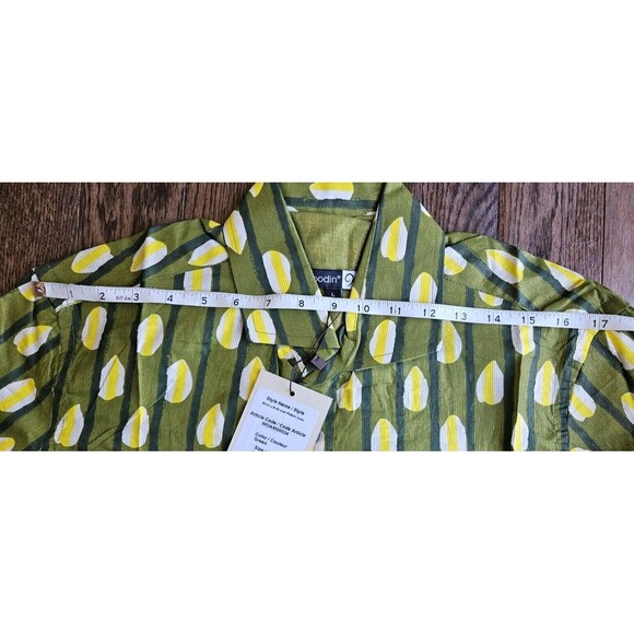 Woodin Mens Large African Pattern Long Sleeve Button Down Green Dress Shirt New - Picture 7 of 12